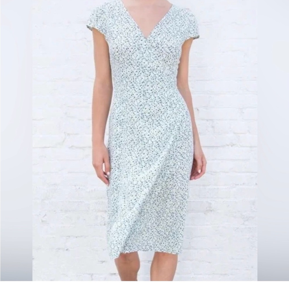 Brandy Melville blue knee-length Floral Wrap Dress flutter sleeve